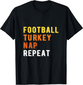 Gaming Football Turkey Nap Repeat Pumpkin Men Thanksgiving T-Shirt